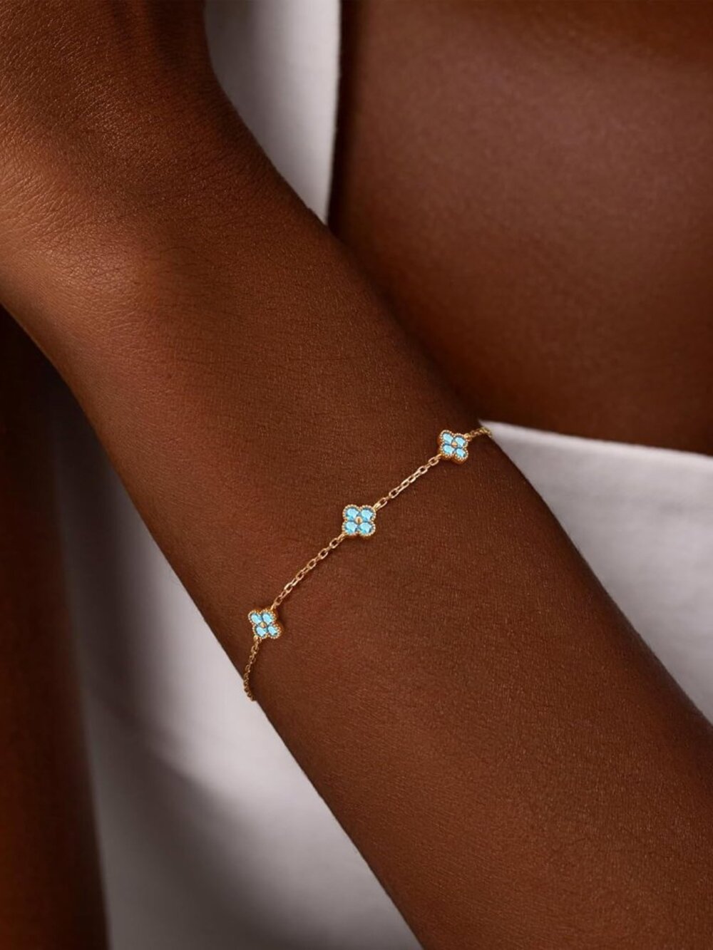 Birthstone Gold Clover Bracelet Dainty 14K Gold Plated Cute Friendship Stackable - Picture 2 of 6